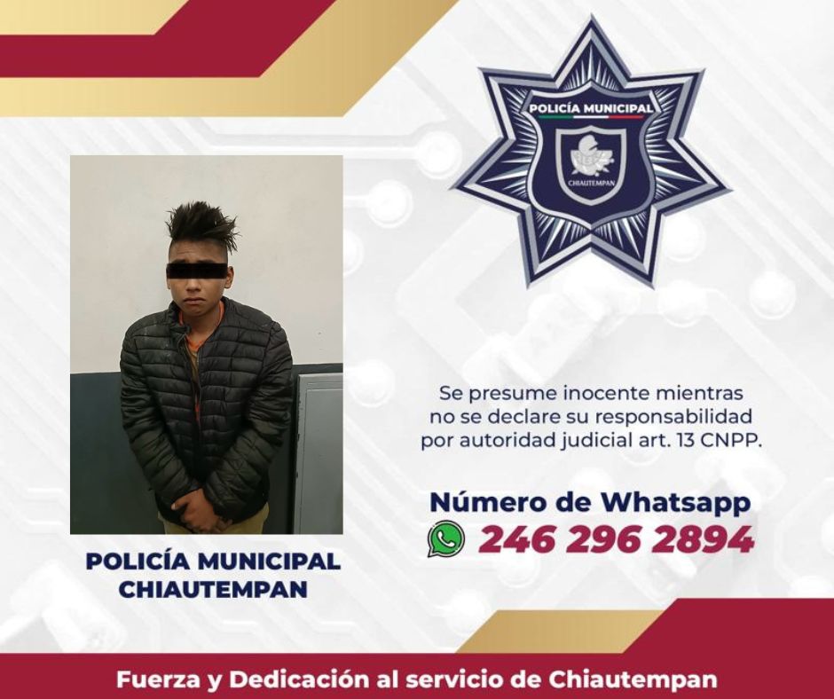 Detiene Policía de Chiautempan a sujeto por robo